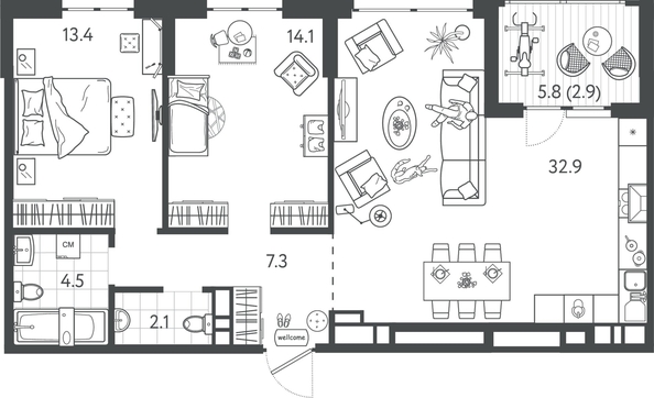 
  Продается 2-комн. квартира 77.4 м², в ЖК Все Свои ВИП, литер 7. Фото 1.