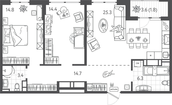 
  Продается 2-комн. квартира 79.65 м², в ЖК Все Свои ВИП, литера 6. Фото 1.