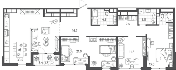 
  Продается 3-комн. квартира 112.95 м², в ЖК Все Свои ВИП, литера 6. Фото 1.