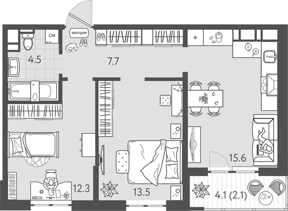 
  Продается 2-комн. квартира 55.35 м², в ЖК Все Свои ВИП, литера 6. Фото 1.