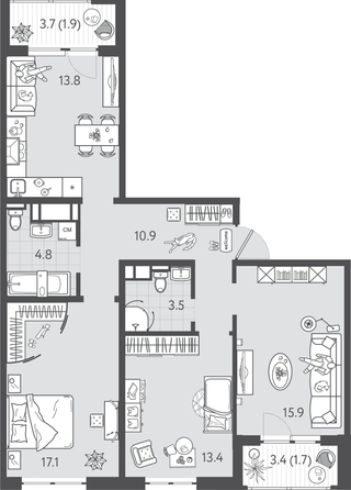 
  Продается 3-комн. квартира 82.55 м², в ЖК Все Свои ВИП, литера 6. Фото 1.