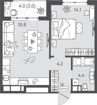 
  Продается 1-комн. квартира 43.5 м², в ЖК Все Свои ВИП, литера 6. Фото 1.