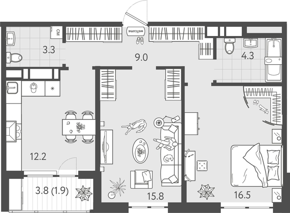 
  Продается 2-комн. квартира 62.4 м², в ЖК Все Свои ВИП, литер 8. Фото 1.