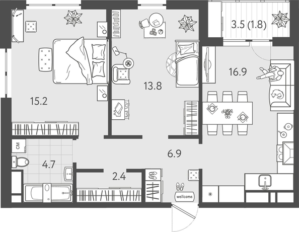 
  Продается 2-комн. квартира 61.05 м², в ЖК Все Свои ВИП, литер 8. Фото 1.
