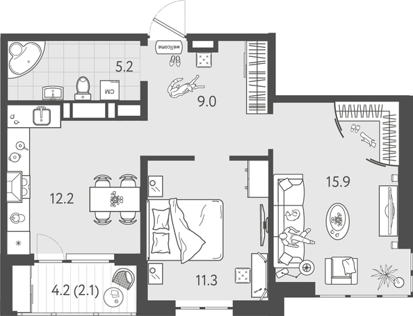 
  Продается 2-комн. квартира 55.35 м², в ЖК Все Свои ВИП, литер 8. Фото 1.