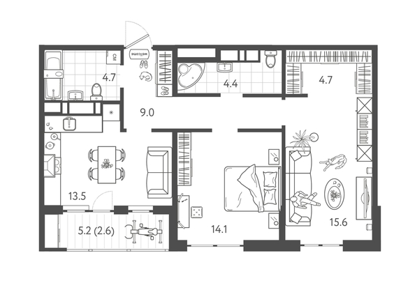 
  Продается 2-комн. квартира 68.35 м², в ЖК Все Свои ВИП, литер 8. Фото 1.