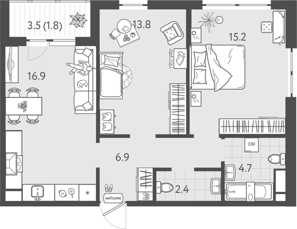 
  Продается 2-комн. квартира 61.8 м², в ЖК Все Свои ВИП, литер 8. Фото 1.