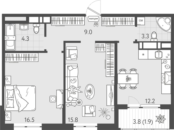 
  Продается 2-комн. квартира 62.4 м², в ЖК Все Свои ВИП, литер 8. Фото 1.