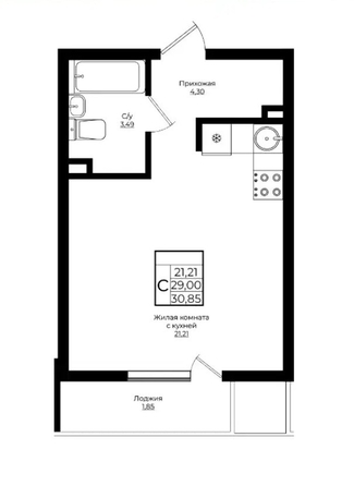 
  Продается 1-комн. квартира 32.2 м², в ЖК Клубный квартал Европа 6, литера 1. Фото 14.