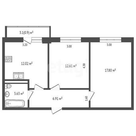 
  Продается 2-комн. квартира 53.5 м². Фото 1.
