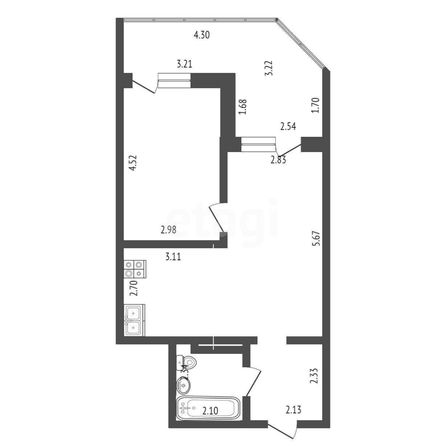 
  Продается 2-комн. квартира 47.3 м², в МКР Любимово, 16 квартал литер 2. Фото 1.