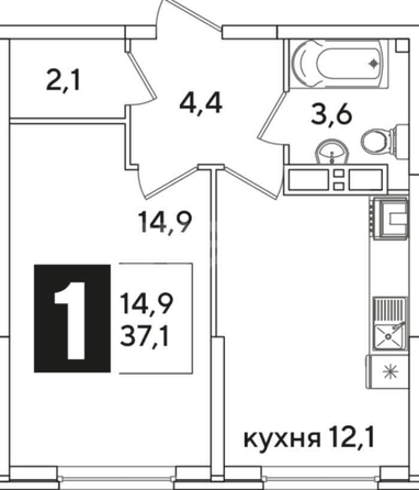 
  Продается 1-комн. квартира 37.1 м². Фото 1.