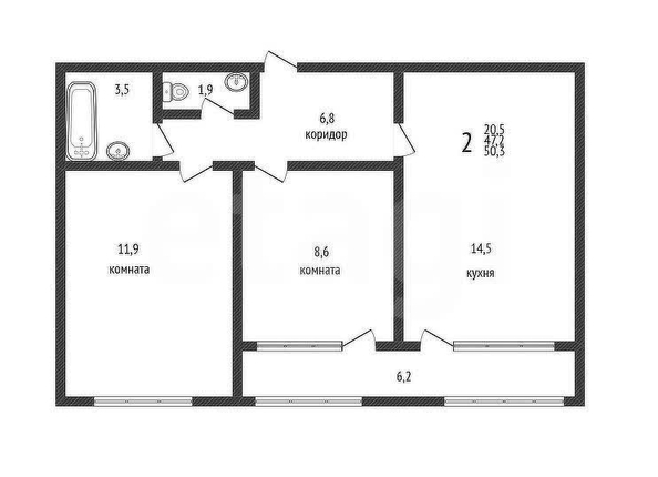 
  Продается 2-комн. квартира 47.4 м². Фото 1.