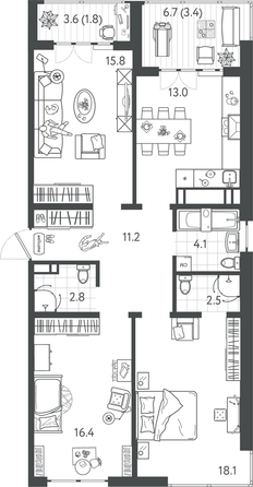 
  Продается 3-комн. квартира 88.75 м², в ЖК Все Свои ВИП, литер 4. Фото 1.