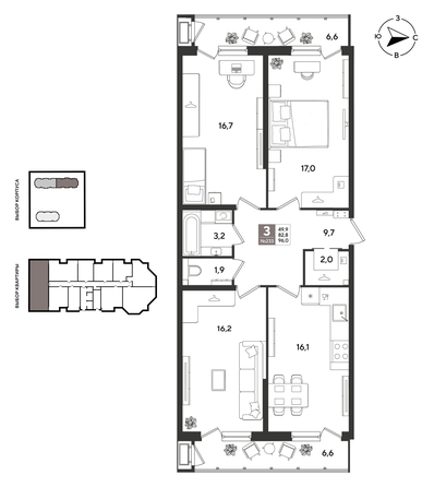 
  Продается 3-комн. квартира 96 м², в ЖК Рекорд 2, литера 3. Фото 1.