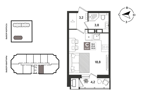 
  Продается студия 30 м², в ЖК Рекорд 2, литера 4. Фото 1.
