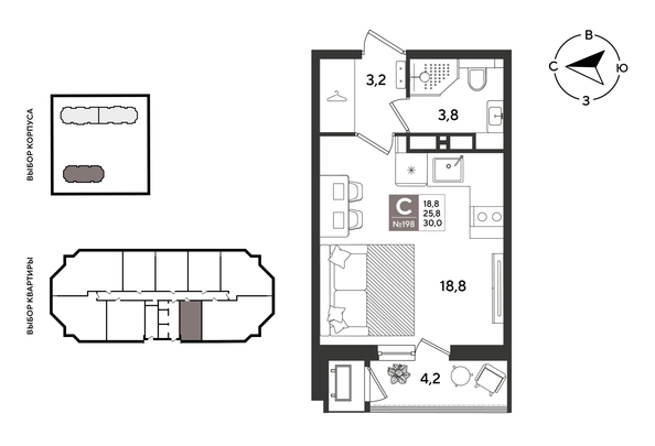 
  Продается студия 30 м², в ЖК Рекорд 2, литера 4. Фото 1.