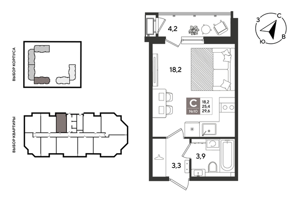 
  Продается студия 29.6 м², в ЖК Рекорд 2, литера 5. Фото 1.