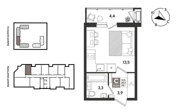 
  Продается студия 25.1 м², в ЖК Рекорд 2, литера 5. Фото 1.