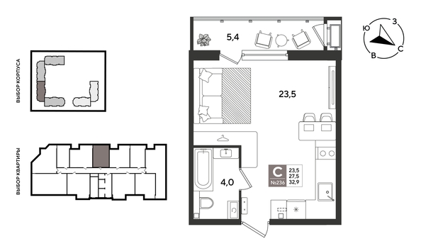 
  Продается студия 32.9 м², в ЖК Рекорд 2, литера 5. Фото 1.