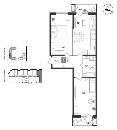 
  Продается 2-комн. квартира 69.3 м², в ЖК Рекорд 2, литера 5. Фото 1.