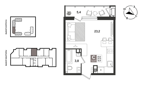 
  Продается студия 32.4 м², в ЖК Рекорд 2, литера 5. Фото 1.