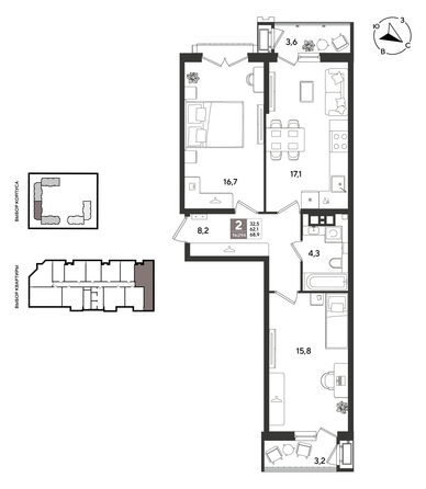 
  Продается 2-комн. квартира 68.9 м², в ЖК Рекорд 2, литера 5. Фото 1.