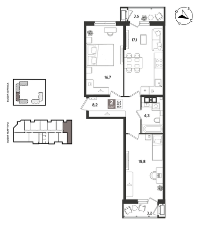 
  Продается 2-комн. квартира 68.9 м², в ЖК Рекорд 2, литера 5. Фото 1.