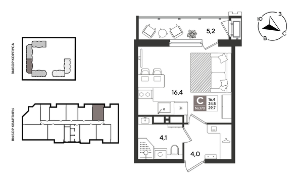 
  Продается студия 29.7 м², в ЖК Рекорд 2, литера 5. Фото 1.