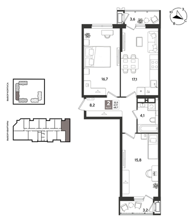 
  Продается 2-комн. квартира 68.7 м², в ЖК Рекорд 2, литера 5. Фото 1.