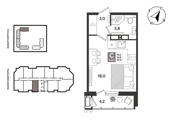 
  Продается студия 29 м², в ЖК Рекорд 2, литера 5. Фото 1.