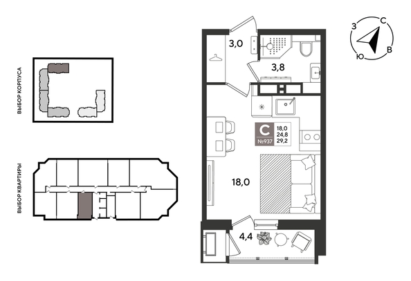 
  Продается студия 29.2 м², в ЖК Рекорд 2, литера 5. Фото 1.