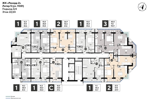 
  Продается 1-комн. квартира 41.4 м², в ЖК Рекорд 2, литера 5. Фото 2.