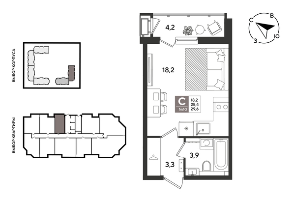 
  Продается студия 29.6 м², в ЖК Рекорд 2, литера 6. Фото 1.