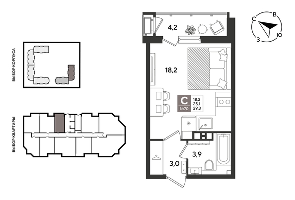 
  Продается студия 29.3 м², в ЖК Рекорд 2, литера 6. Фото 1.