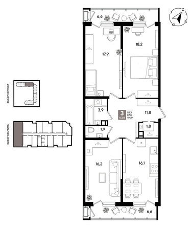 
  Продается 3-комн. квартира 101 м², в ЖК Рекорд 2, литера 1. Фото 1.