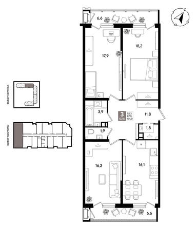 
  Продается 3-комн. квартира 101 м², в ЖК Рекорд 2, литера 1. Фото 1.