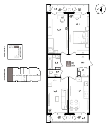 
  Продается 3-комн. квартира 100.8 м², в ЖК Рекорд 2, литера 1. Фото 1.