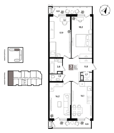 
  Продается 3-комн. квартира 100.8 м², в ЖК Рекорд 2, литера 1. Фото 1.