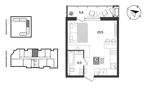 
  Продается студия 32.9 м², в ЖК Рекорд 2, литера 1. Фото 1.