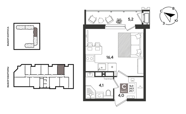 
  Продается студия 29.7 м², в ЖК Рекорд 2, литера 1. Фото 1.