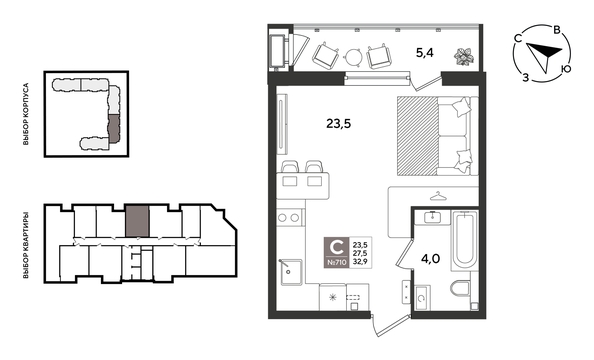 
  Продается студия 32.9 м², в ЖК Рекорд 2, литера 1. Фото 1.