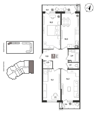 
  Продается 3-комн. квартира 98.3 м², в ЖК Рекорд 2, литера 2. Фото 1.