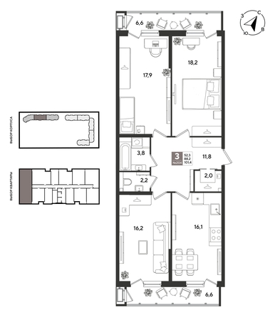 
  Продается 3-комн. квартира 101.4 м², в ЖК Рекорд 2, литера 2. Фото 1.