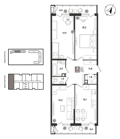 
  Продается 3-комн. квартира 101 м², в ЖК Рекорд 2, литера 2. Фото 1.