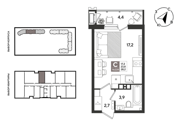 
  Продается студия 28.2 м², в ЖК Рекорд 2, литера 2. Фото 1.