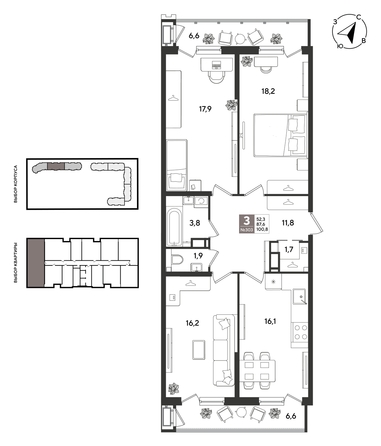 
  Продается 3-комн. квартира 100.8 м², в ЖК Рекорд 2, литера 2. Фото 1.