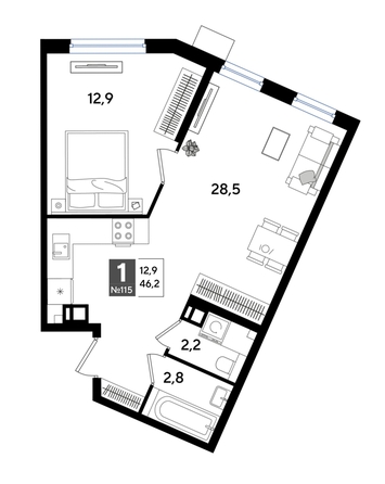 
  Продается 1-комн. квартира 46.2 м², в ЖК ДОГМА ПАРК, лит 13. Фото 1.