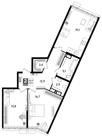 
  Продается 2-комн. квартира 73.9 м², в ЖК ДОГМА ПАРК, лит 13. Фото 1.