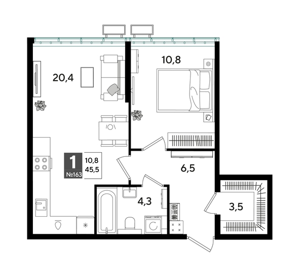
  Продается 1-комн. квартира 45.5 м², в ЖК ДОГМА ПАРК, лит 13. Фото 1.